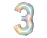 34" Amscan Number 3 Pastel Rainbow Foil Balloon