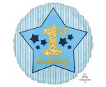 18" 1st Birthday Boy Blue & Gold Foil Balloon