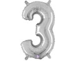 14" Silver Number 3 Grabo Foil Balloon.