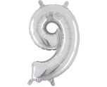 14" Silver Number 9 Grabo Foil Balloon.