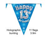 3.9m Oaktree 'Happy 13th Birthday' Blue Bunting