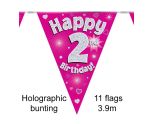 3.9m Oaktree 'Happy 2nd Birthday' Pink Bunting