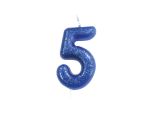 Number 5 Glitter Cake Candle Blue
