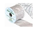 Eleganza Satin Wired Edge Glitter Filigree Silver 10yds x 63mm
