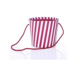 14cm Round Cardboard Floral Pot With Rope Handle - Striped Dark Red/White