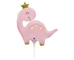 Mini Dinosaur Pink with Gold Crown Foil Balloon
