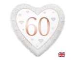 18" Oaktree Happy 60th Anniversary Heart Diamond Foil Balloon