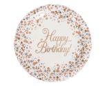 Happy Birthday Sparkling Fizz Rose Gold Party Plates 8pk