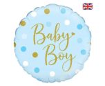 18" Oaktree Sparkling Baby Boy Dots Round Foil Balloon